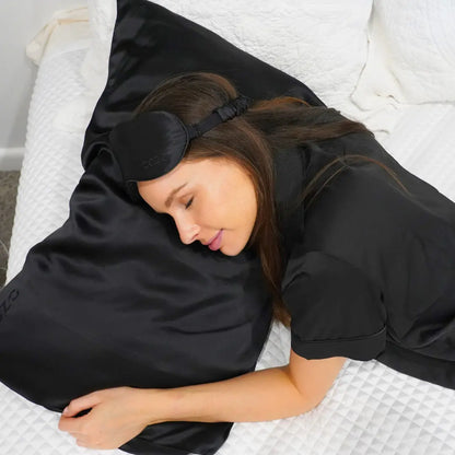 Black sleep mask and black pillowcase